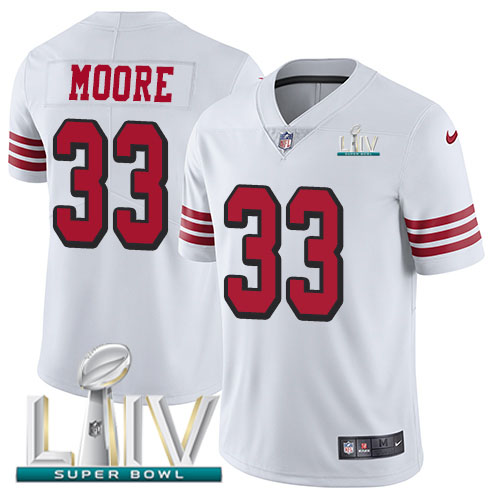 San Francisco 49ers Nike 33 Tarvarius Moore White Super Bowl LIV 2020 Rush Youth Stitched NFL Vapor Untouchable Limited Jersey